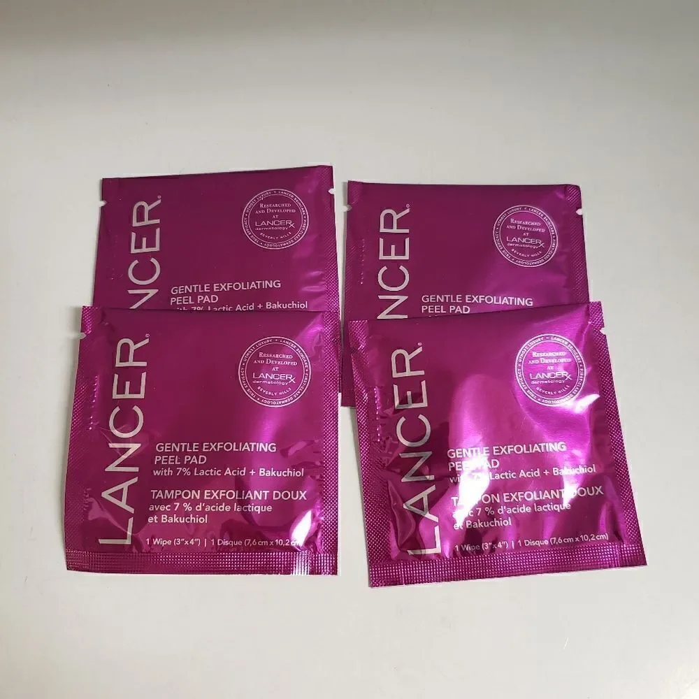Lancer Gentle Exfoliating Peel Pad Set of 4 Individually Wrapped Wipes